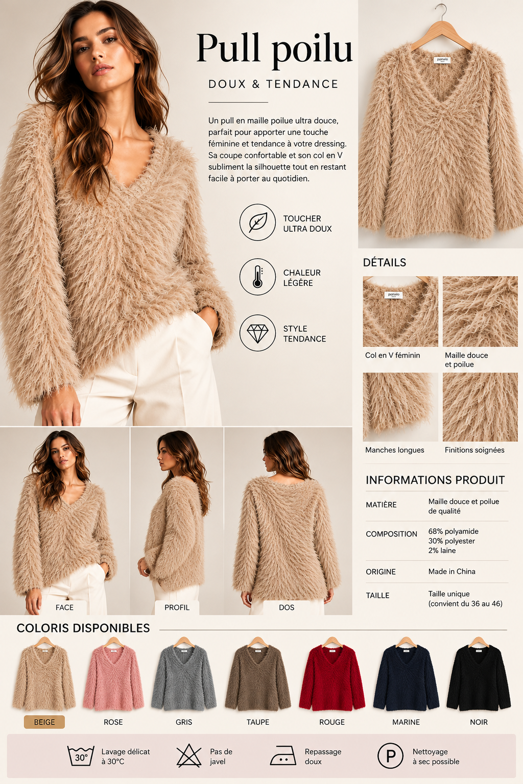 Pull poilu femme 8603 – Douceur & tendance