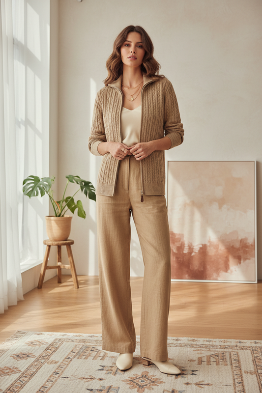 Gilet Zippé en Maille Torsadée Elona - GO2668813