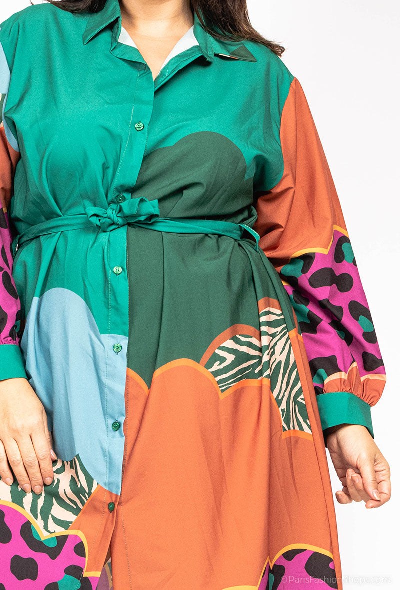 Robe chemise SATIN imprimée ALMOND green