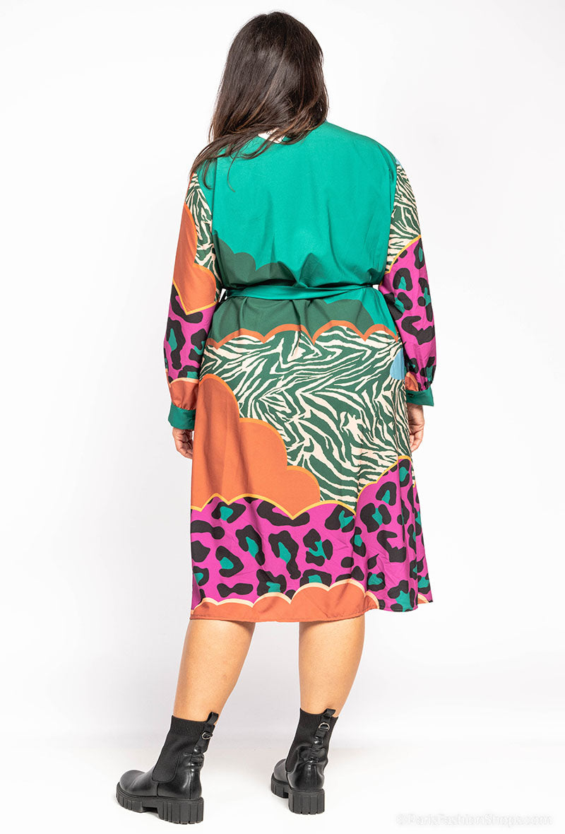 Robe chemise SATIN imprimée ALMOND green