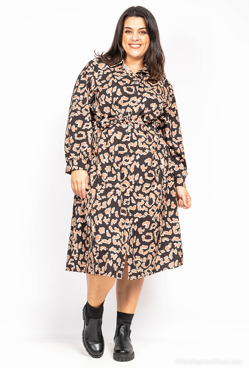 Robe chemise SATIN imprimée ALMOND choco leo
