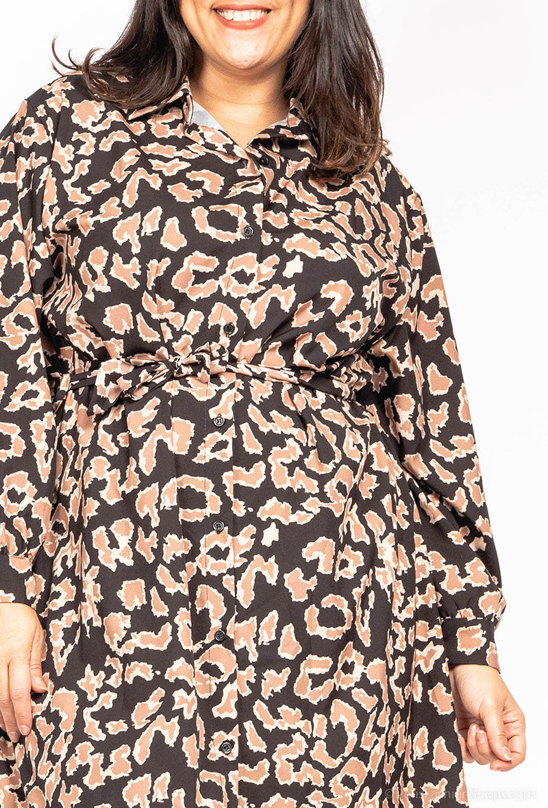 Robe chemise SATIN imprimée ALMOND choco leo