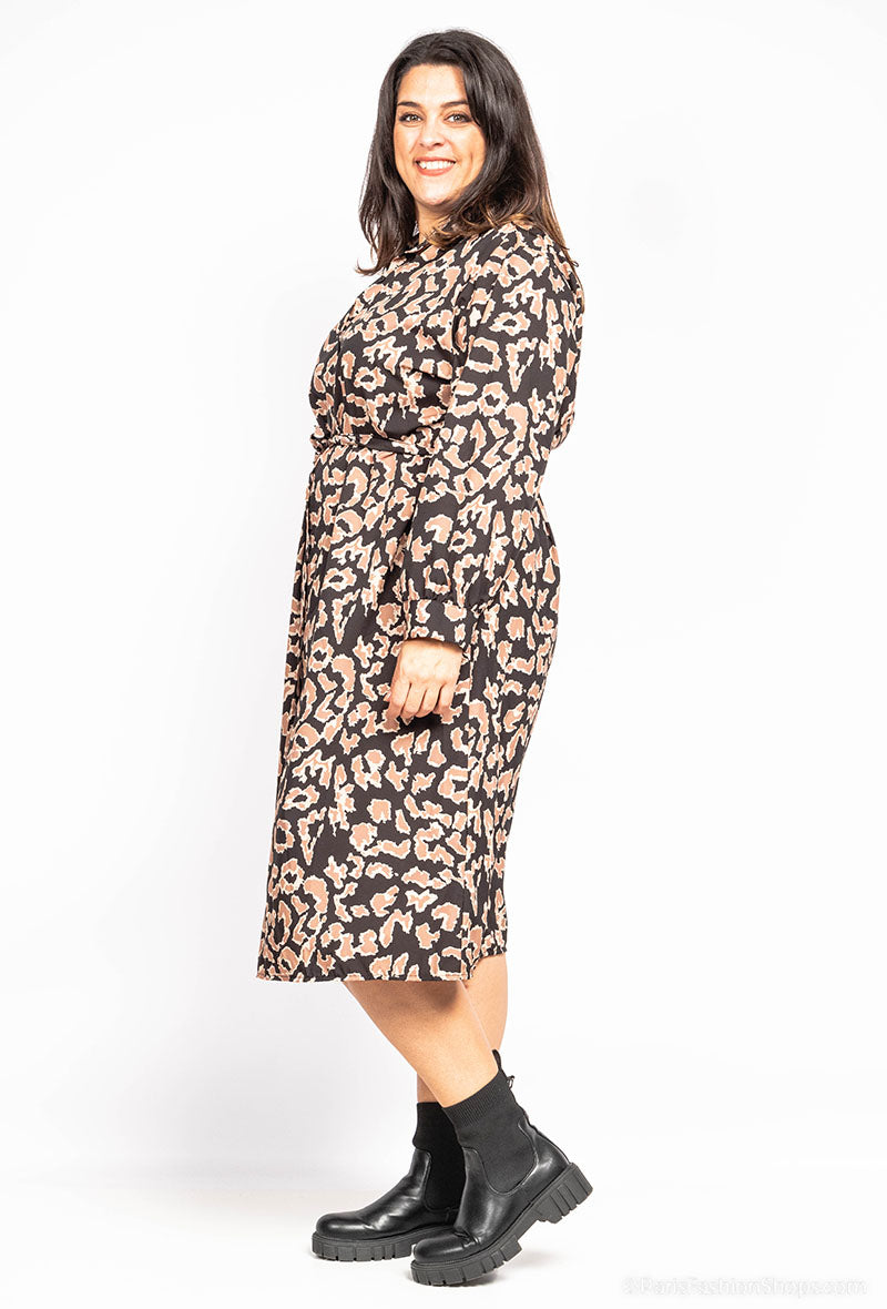 Robe chemise SATIN imprimée ALMOND choco leo