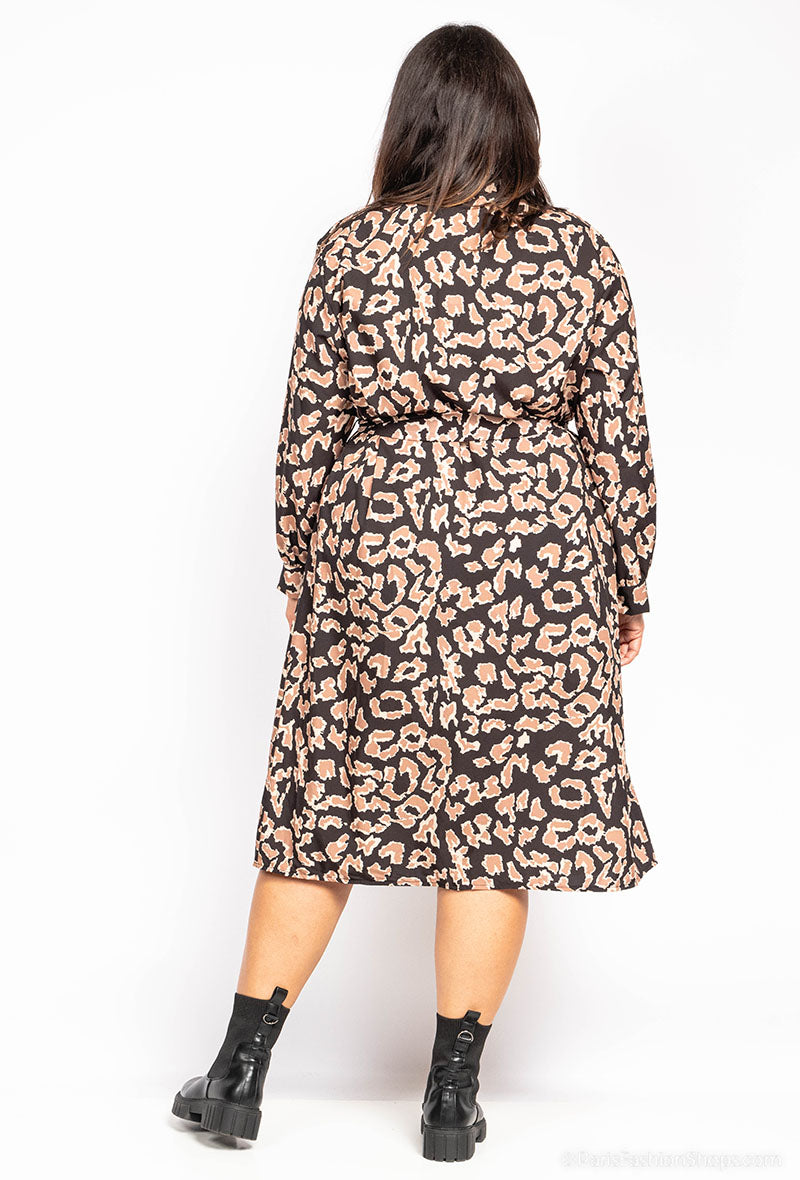 Robe chemise SATIN imprimée ALMOND choco leo