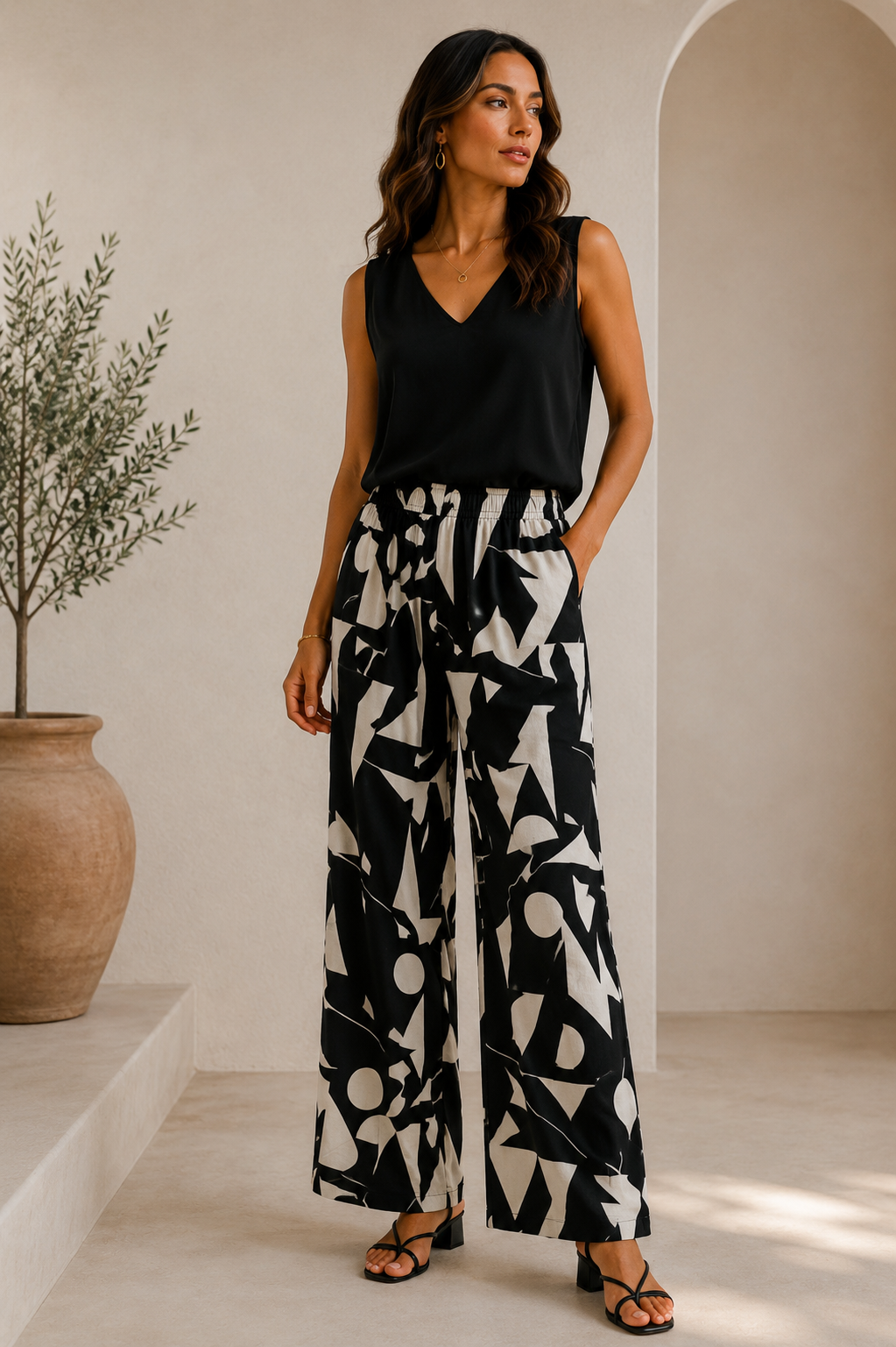 Ensemble Élégance Graphique POJ003 – Débardeur & Pantalon Fluide