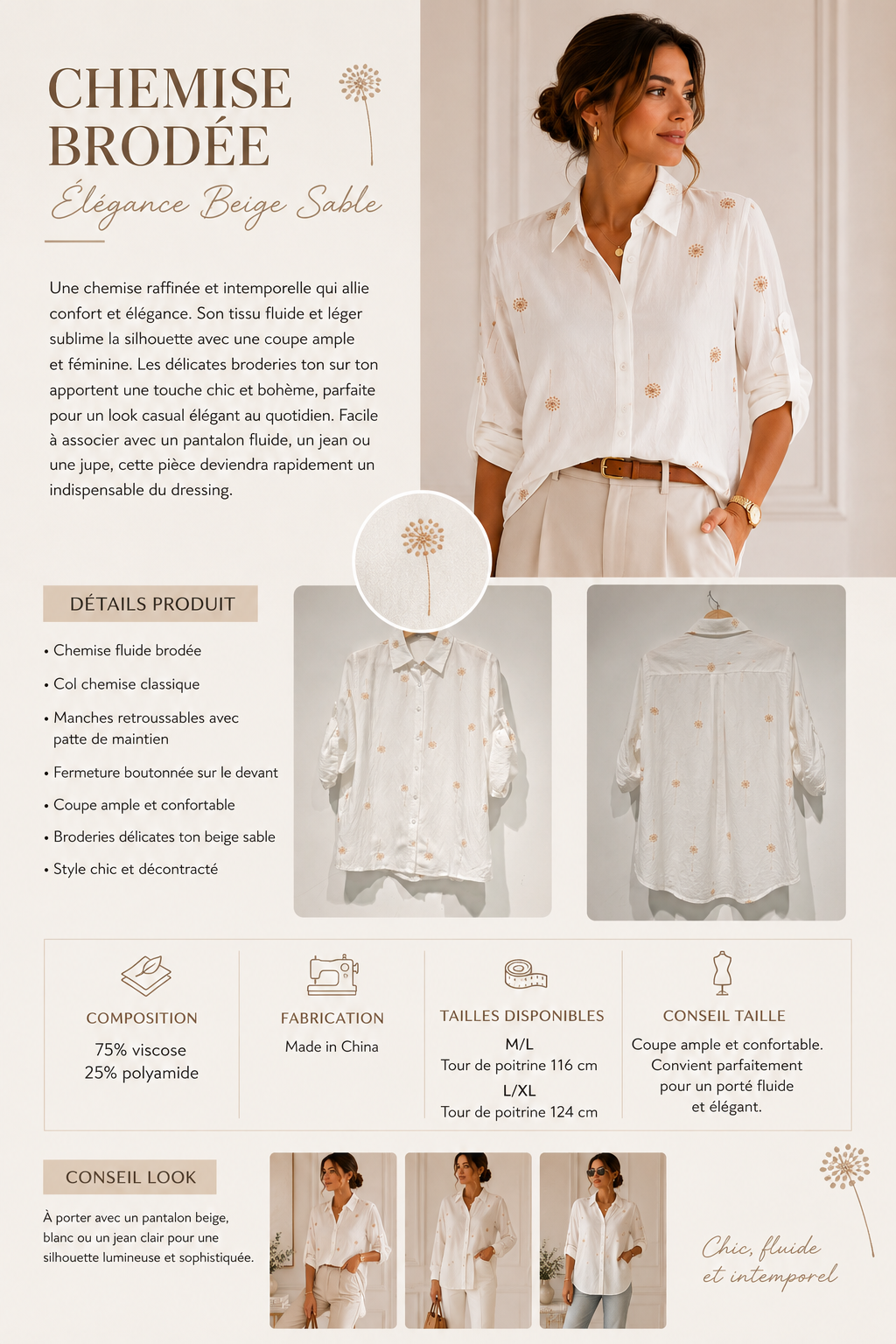 Chemise Brodée Élégance B537