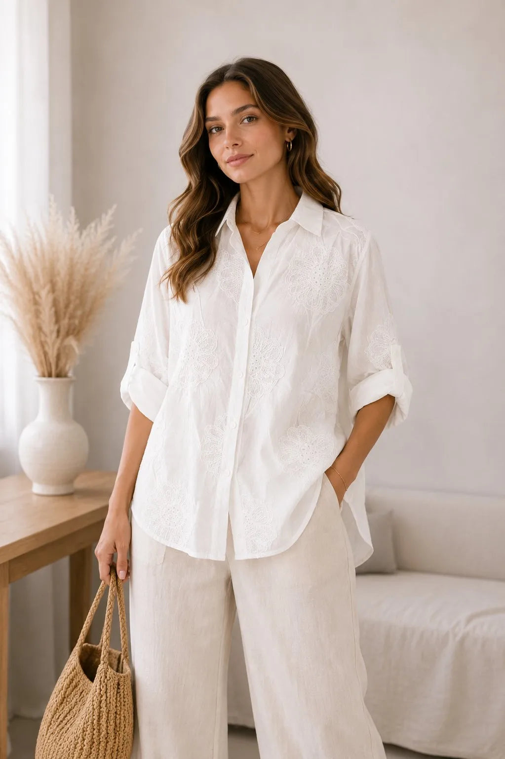 Chemise Blanche Brodée en Coton 2607 - Louise