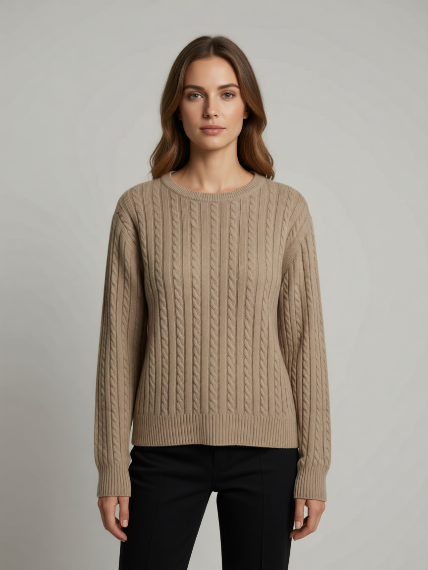 Pull Col Rond en Maille Torsadée Élégante - GO2668811 — visuel 5 — Pomelo