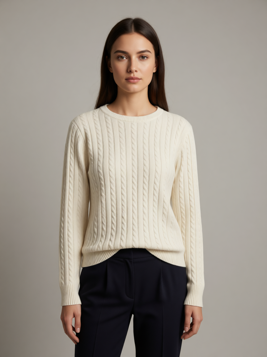 Pull Col Rond en Maille Torsadée Élégante - GO2668811 — visuel 3 — Pomelo