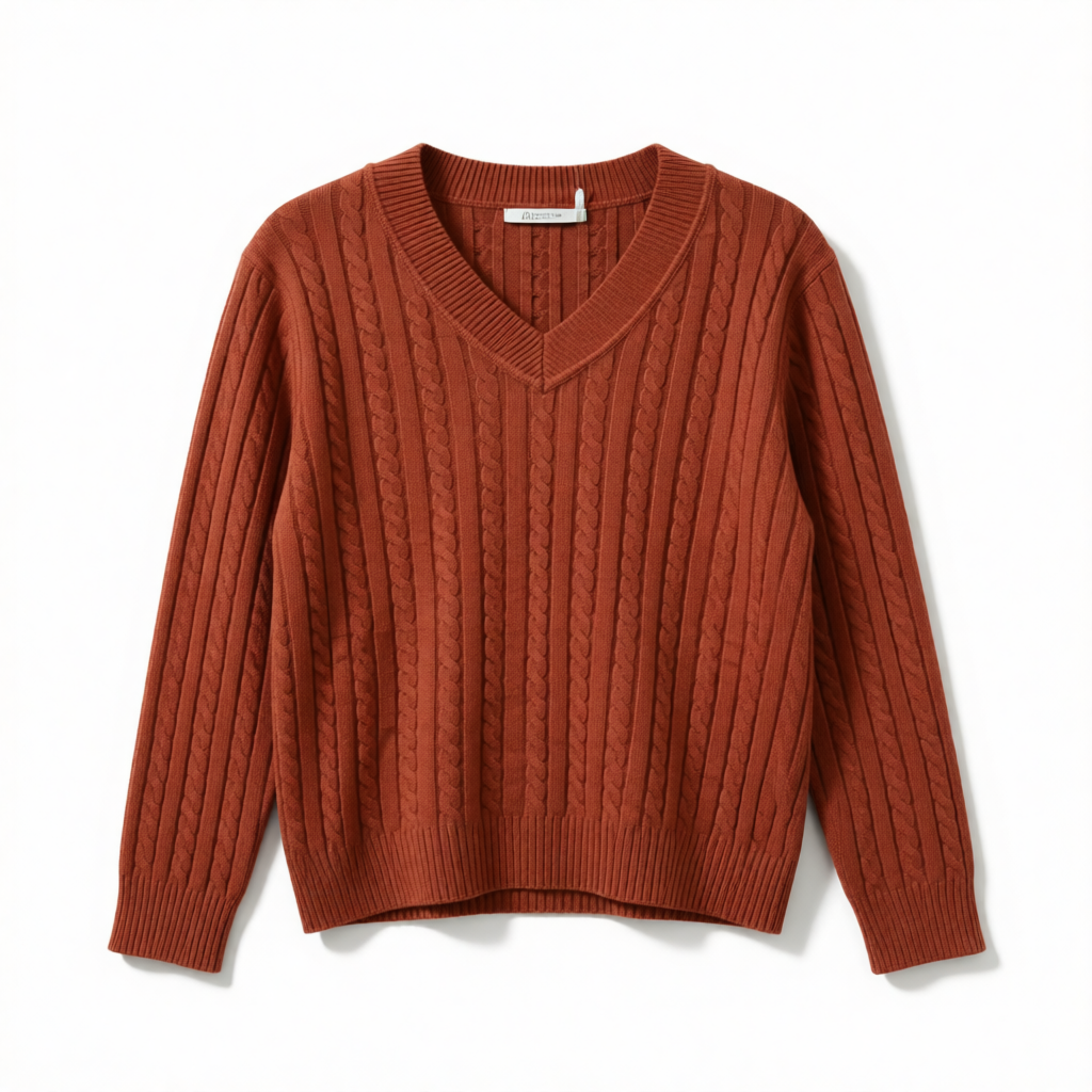 Pull Col V en Maille Torsadée Premium - GO2668810 — visuel 9 — Pomelo