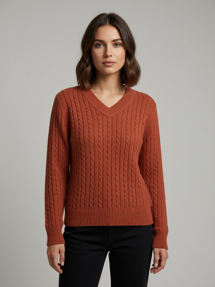 Pull Col V en Maille Torsadée Premium - GO2668810 — visuel 4 — Pomelo