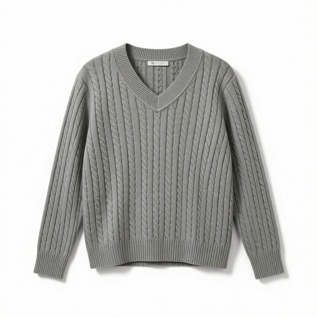 Pull Col V en Maille Torsadée Premium - GO2668810 — visuel 10 — Pomelo