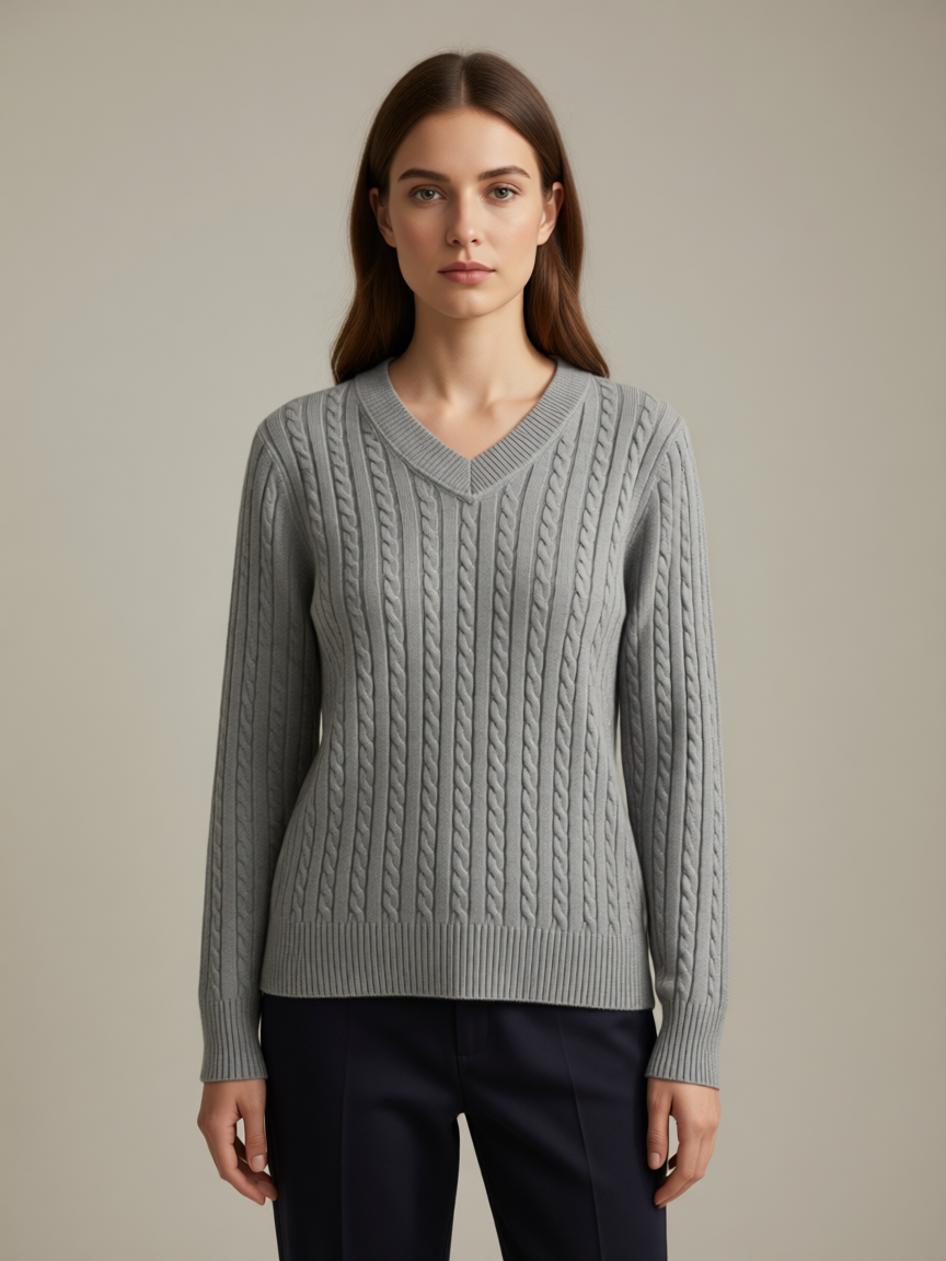 Pull Col V en Maille Torsadée Premium - GO2668810 — visuel 5 — Pomelo