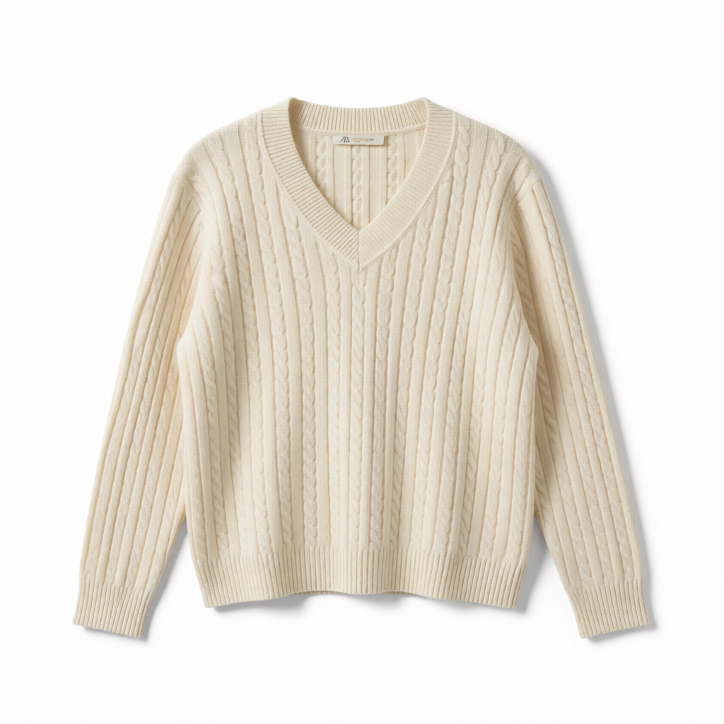 Pull Col V en Maille Torsadée Premium - GO2668810 — visuel 11 — Pomelo