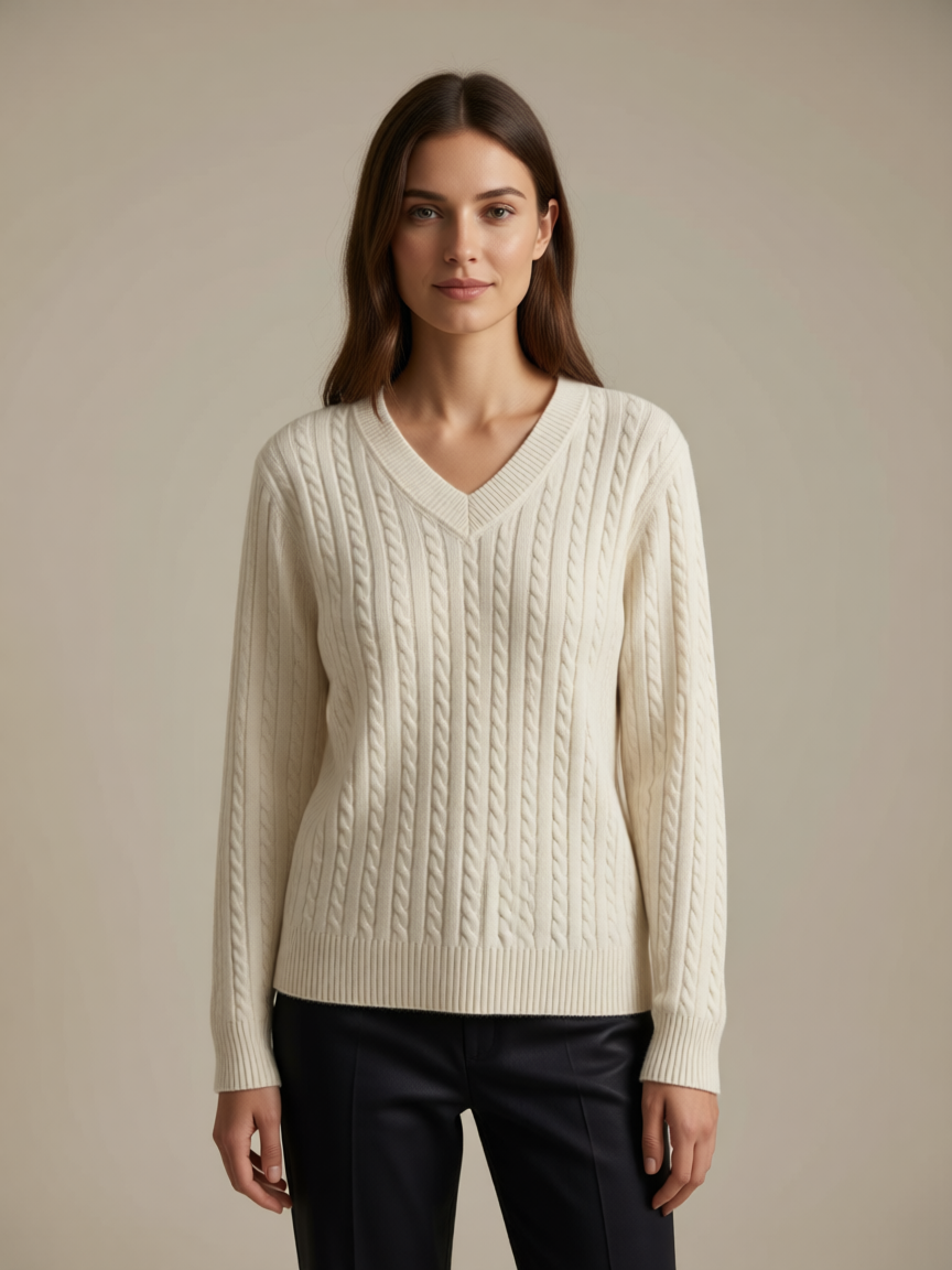 Pull Col V en Maille Torsadée Premium - GO2668810 — visuel 3 — Pomelo
