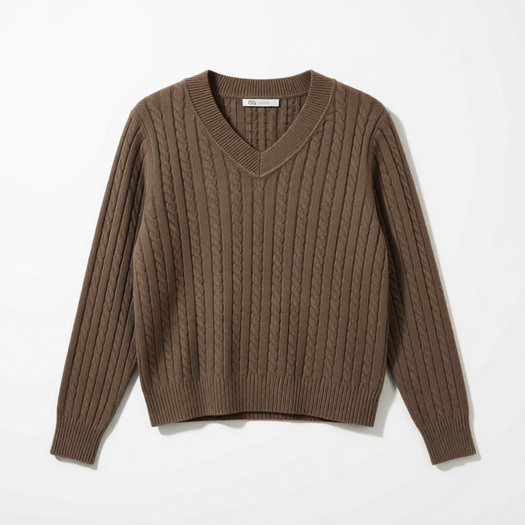 Pull Col V en Maille Torsadée Premium - GO2668810 — visuel 12 — Pomelo