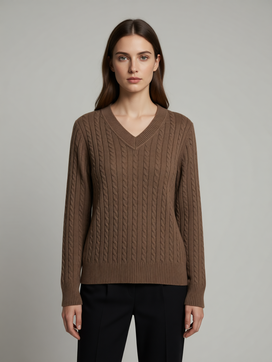 Pull Col V en Maille Torsadée Premium - GO2668810 — visuel 6 — Pomelo