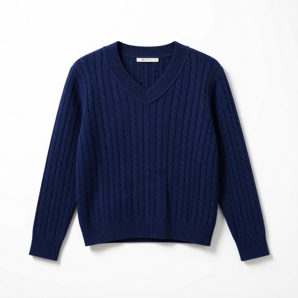 Pull Col V en Maille Torsadée Premium - GO2668810 — visuel 13 — Pomelo