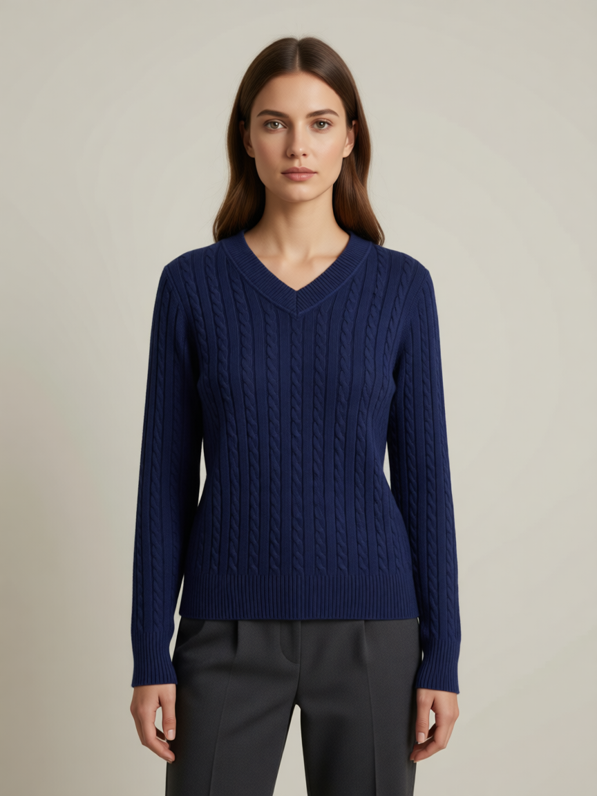 Pull Col V en Maille Torsadée Premium - GO2668810 — visuel 7 — Pomelo