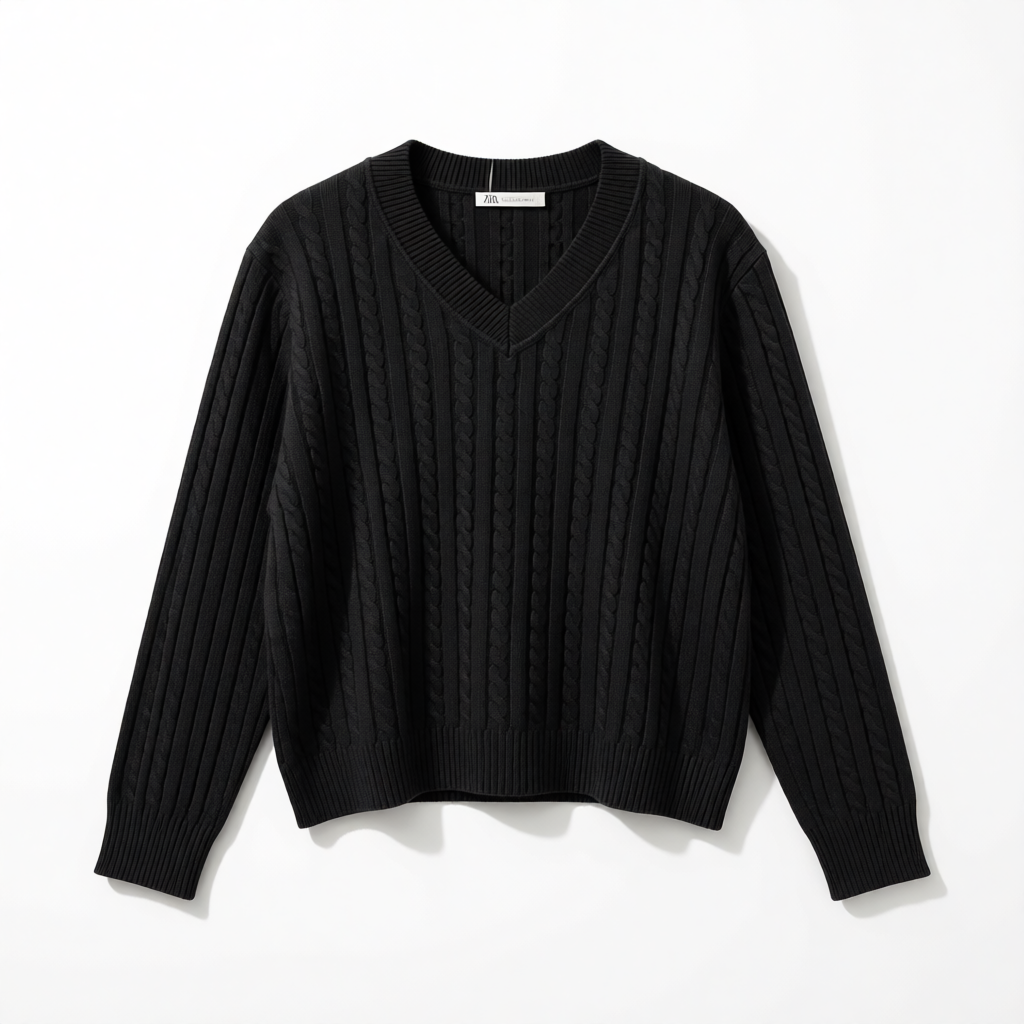 Pull Col V en Maille Torsadée Premium - GO2668810 — visuel 14 — Pomelo