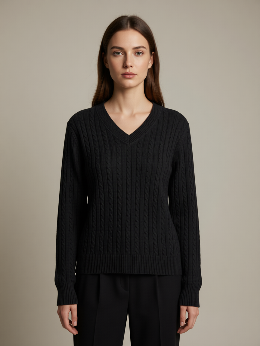 Pull Col V en Maille Torsadée Premium - GO2668810 — visuel 8 — Pomelo