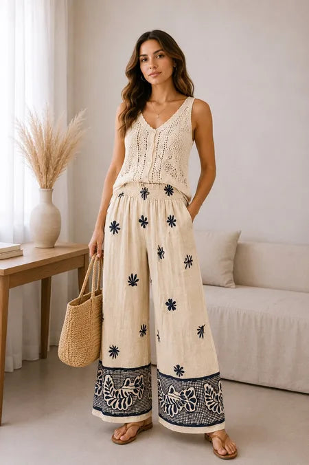Le Pantalon PL036 Élégance Brodé