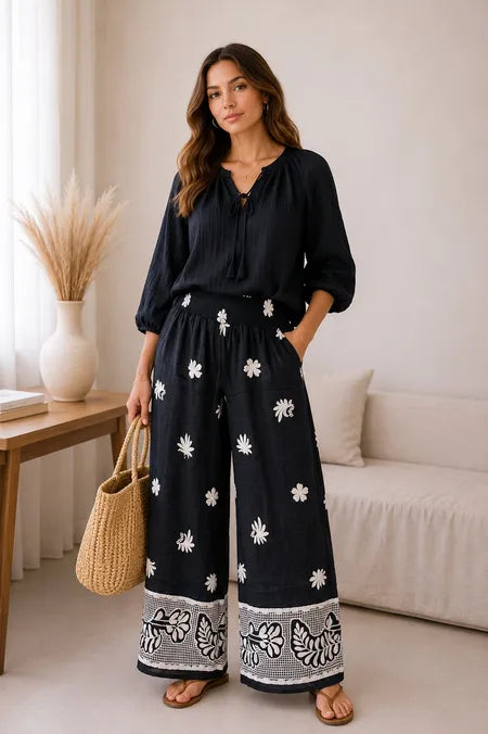 Le Pantalon PL036 Élégance Brodé