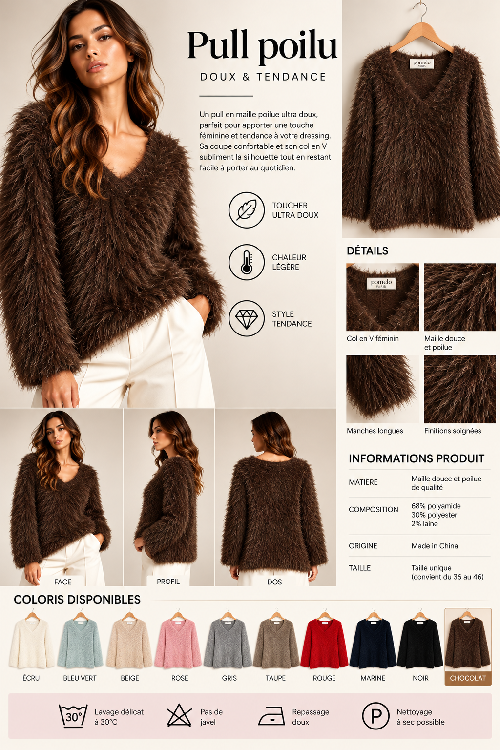 Pull poilu femme 8603 – Douceur & tendance