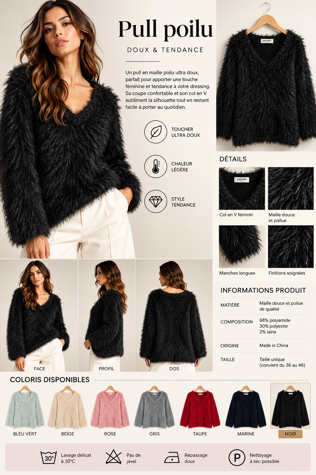 Pull poilu femme 8603 – Douceur & tendance
