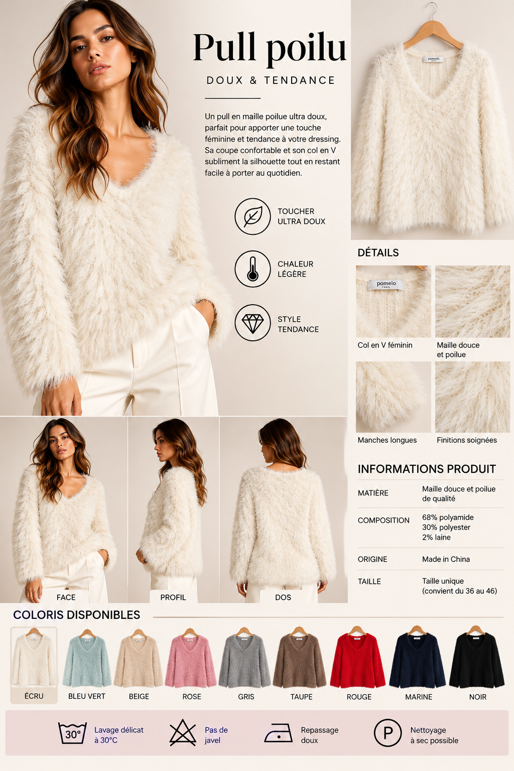 Pull poilu femme 8603 – Douceur & tendance