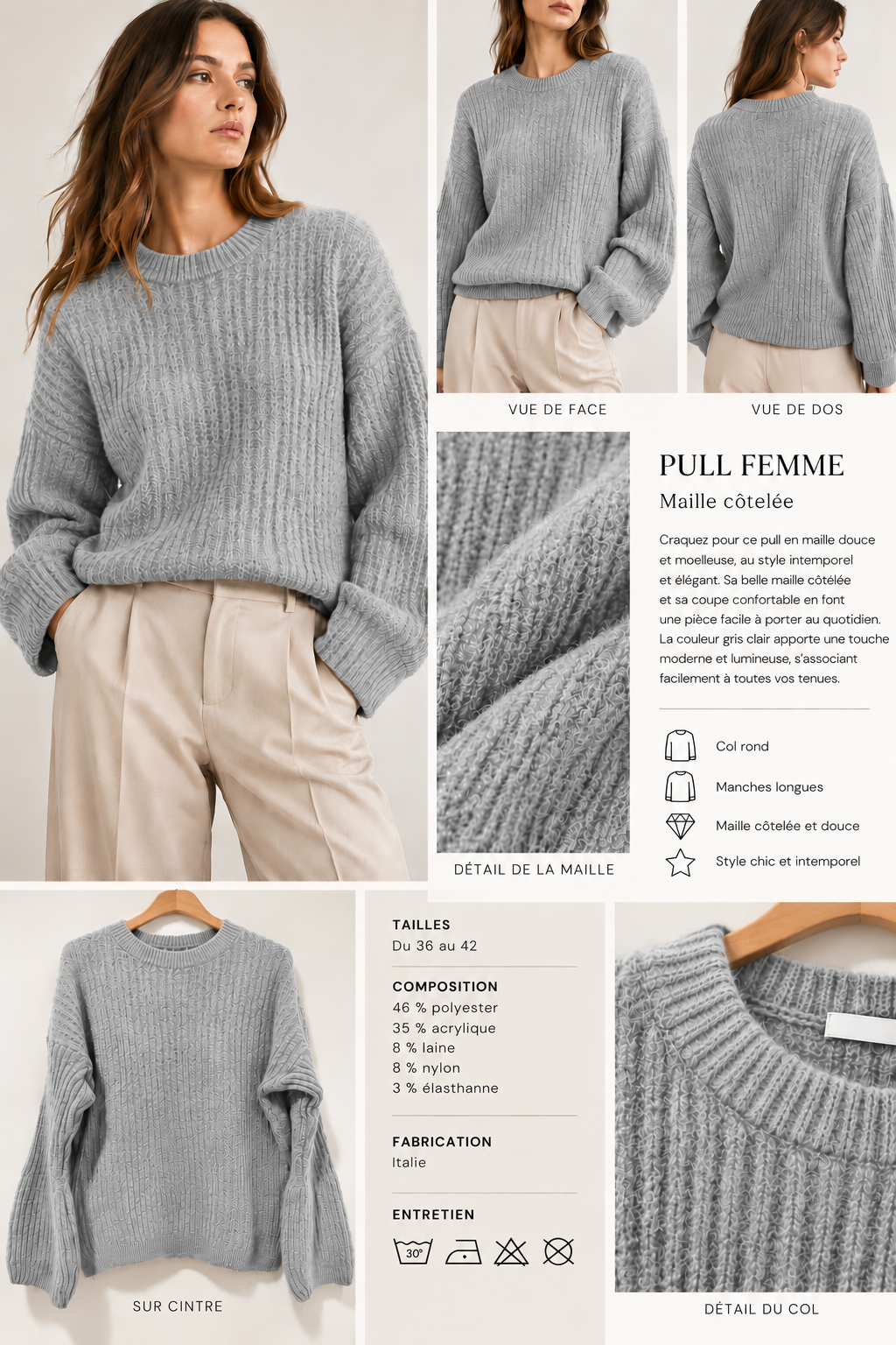 Pull femme en maille côtelée – Style chic italien
