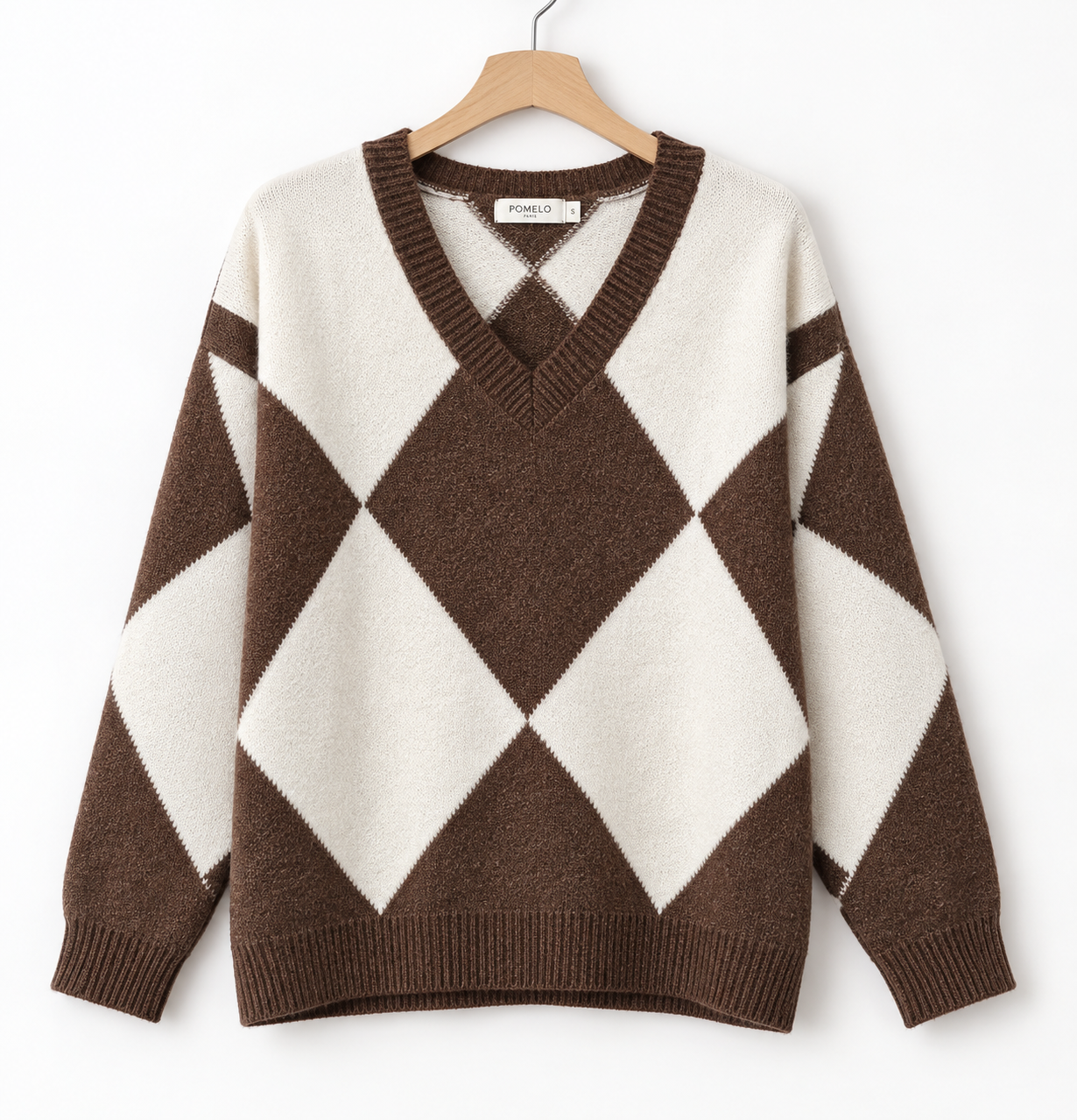Pull Femme Col V en Maille Graphique 68816