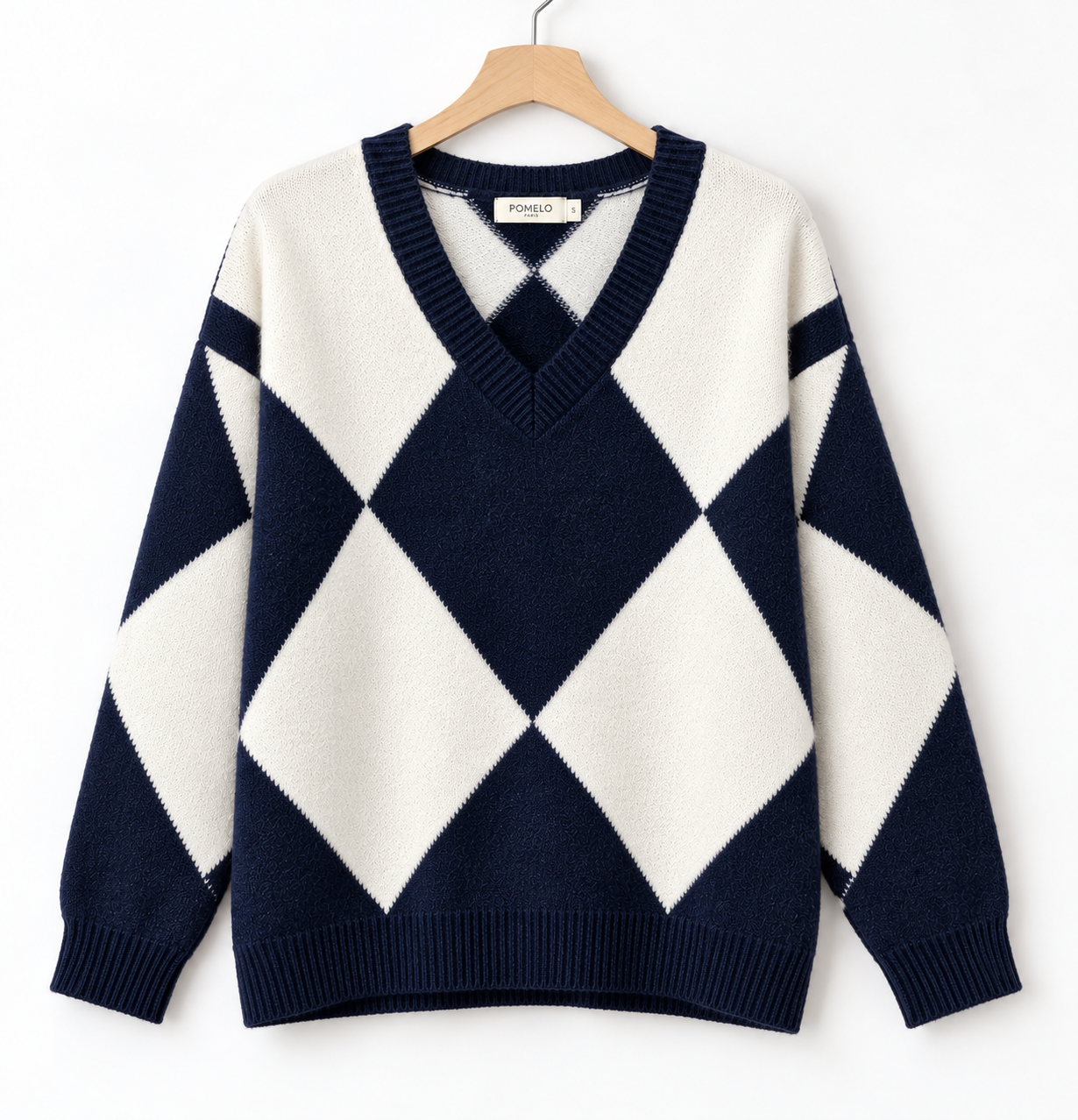 Pull Femme Col V en Maille Graphique 68816