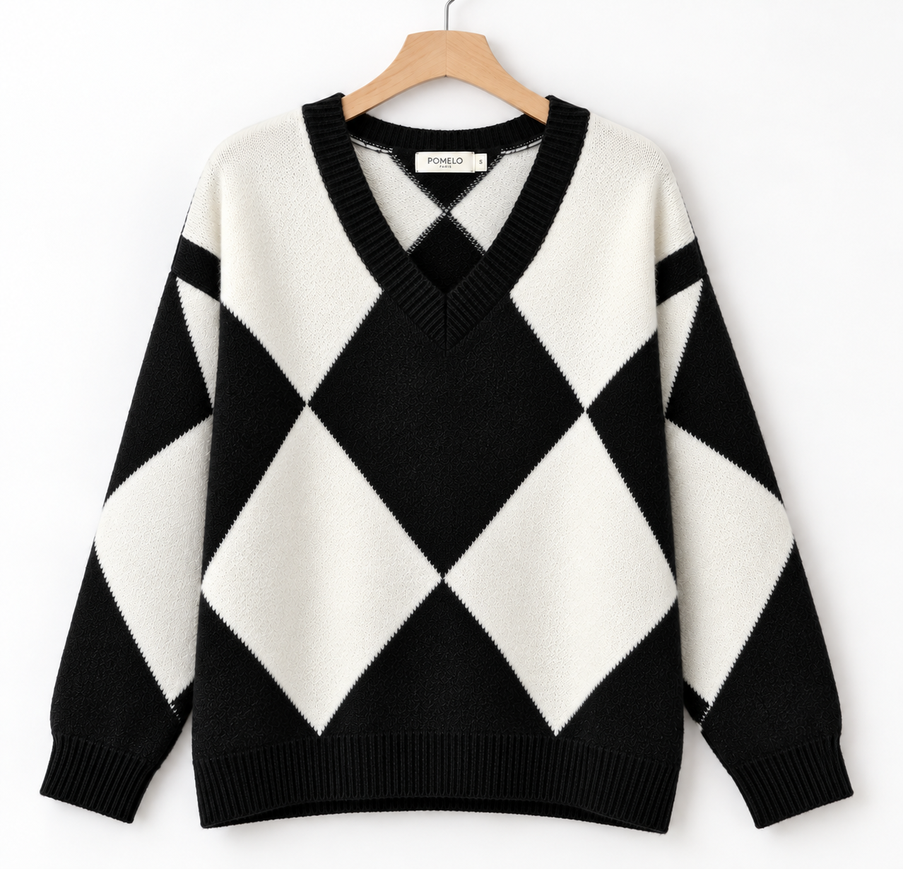 Pull Femme Col V en Maille Graphique 68816