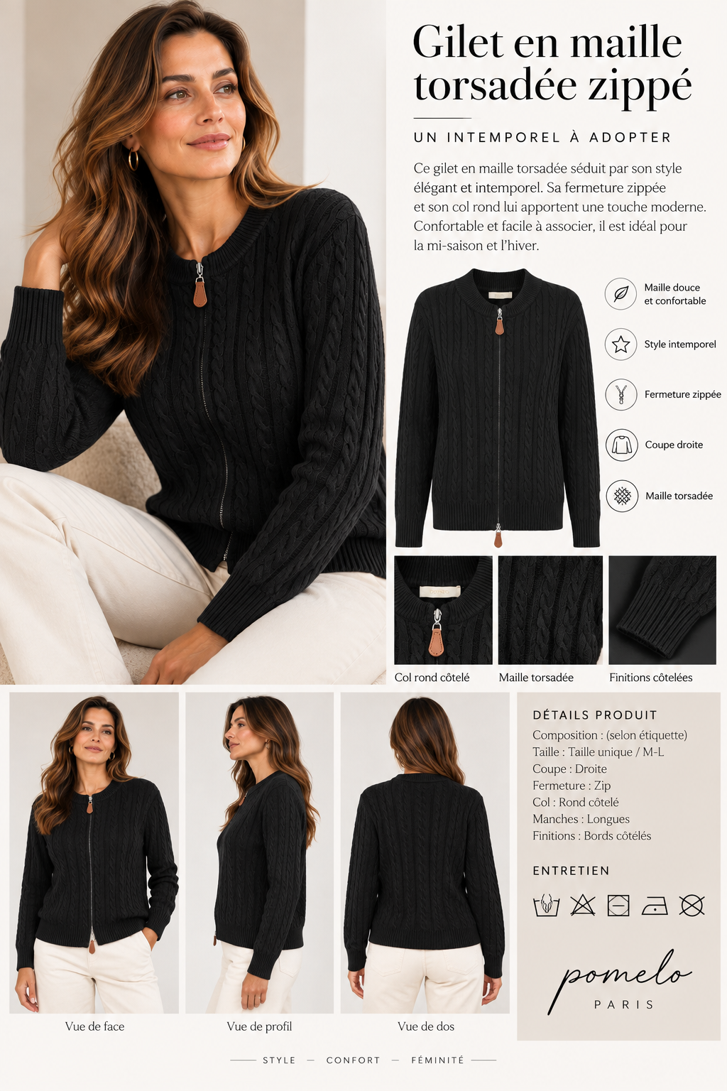 Gilet en maille torsadée zippé - GO2668813