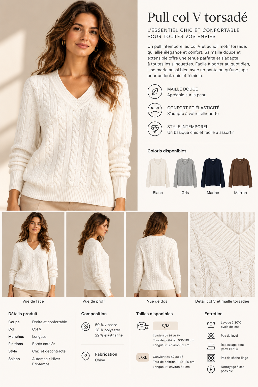 Pull col V torsadé – 68810