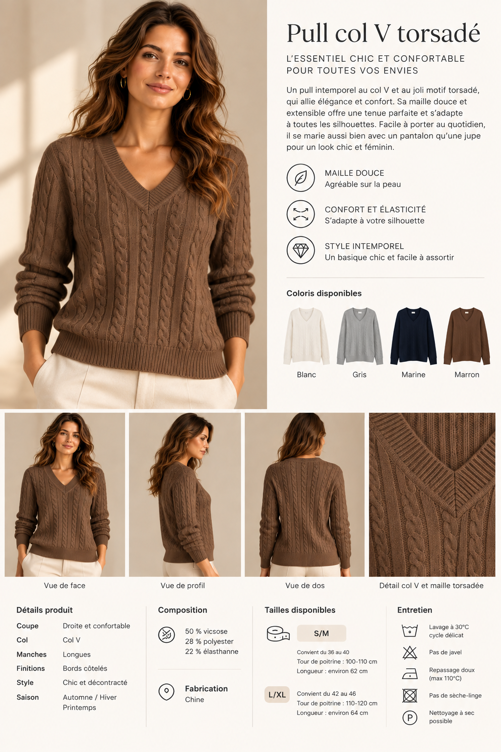 Pull col V torsadé – 68810