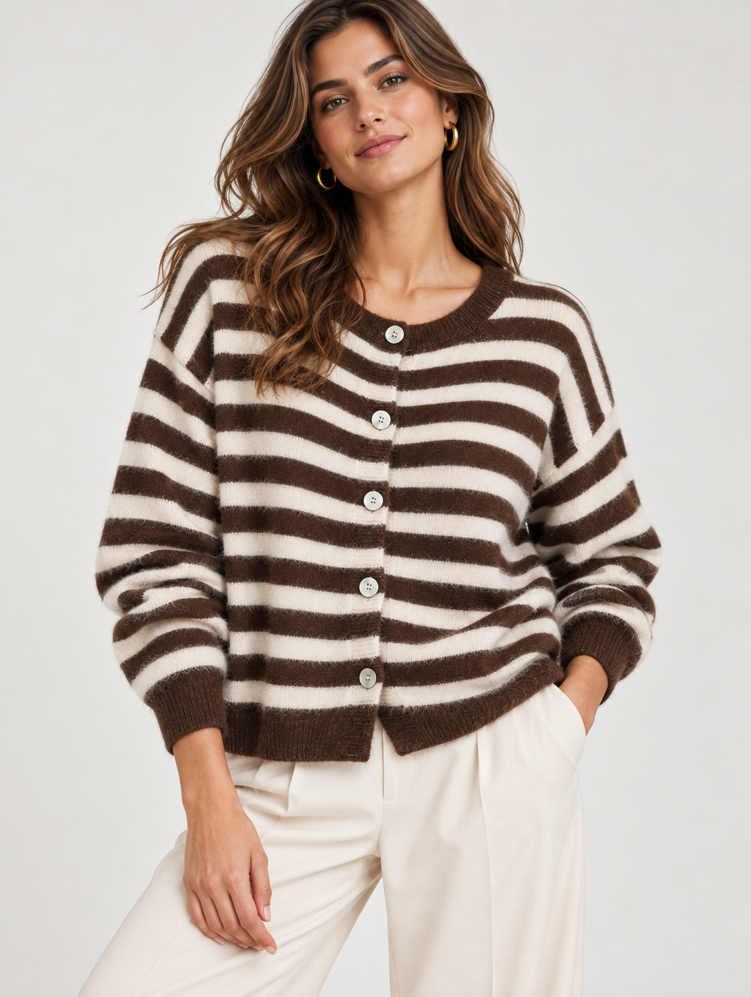 Cardigan rayé en maille douce Rom86350