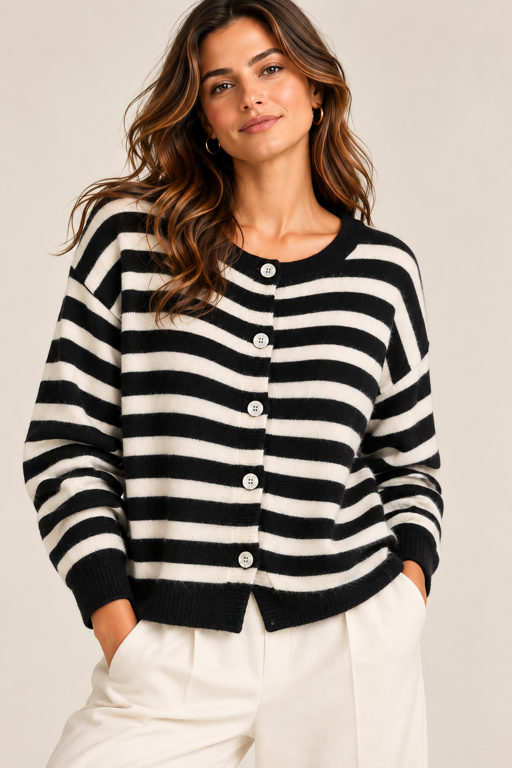 Cardigan rayé en maille douce Rom86350