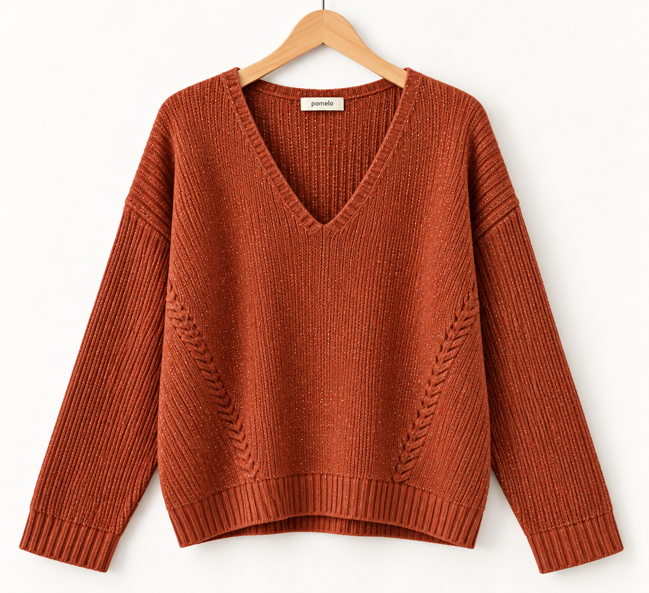 Pull en maille fine lurex à col V - N8003