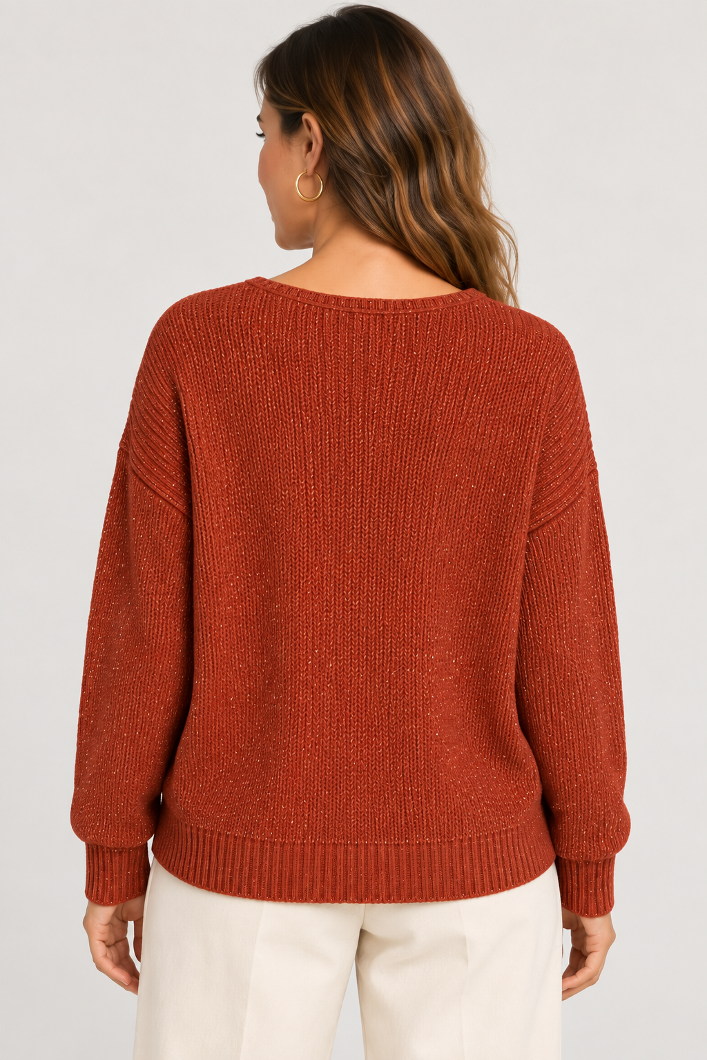 Pull en maille fine lurex à col V - N8003