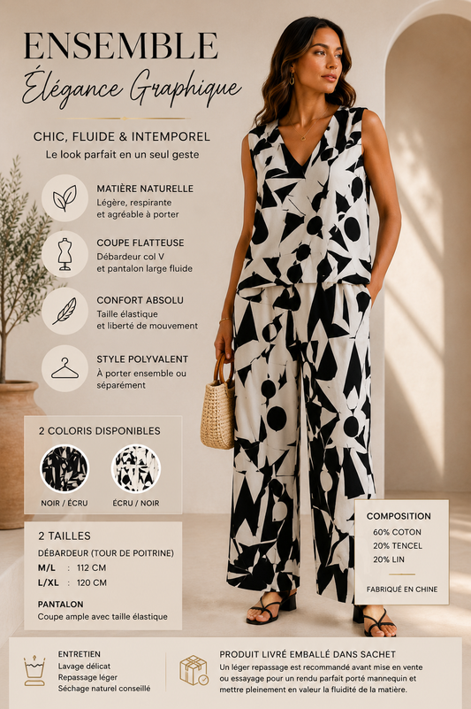 Ensemble Élégance Graphique POJ003 – Débardeur & Pantalon Fluide