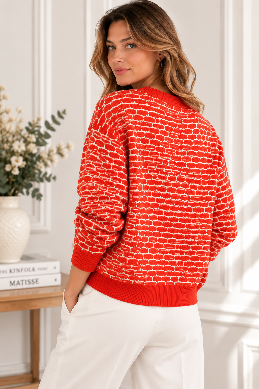 Pull Col V en Maille Douce à Motif Graphique Élisa - GO2668815 — visuel 3 — Pomelo