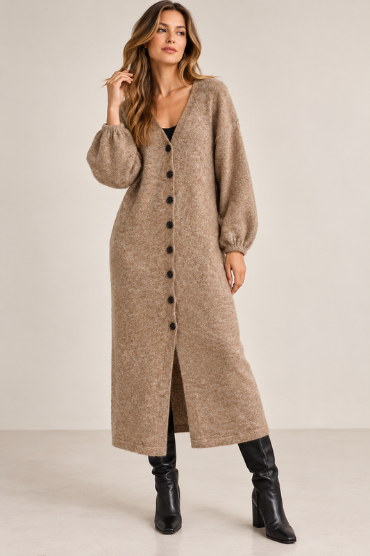 Robe Cardigan Longue en Maille Douce - GO2668817