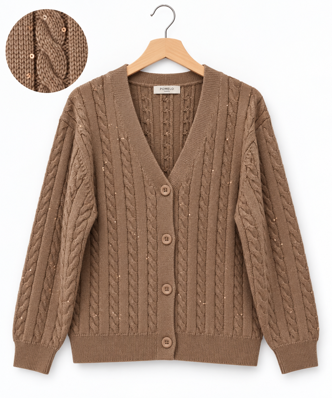 Cardigan en Maille Tressée Élégant - VB8002 — visuel 19 — Pomelo