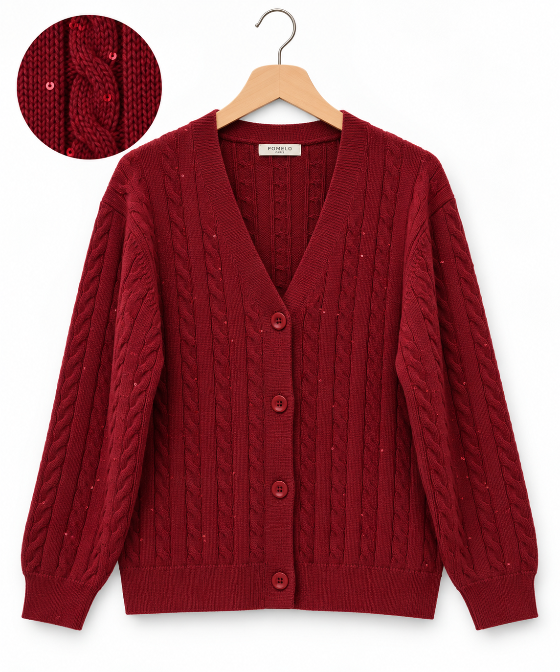 Cardigan en Maille Tressée Élégant - VB8002 — visuel 20 — Pomelo