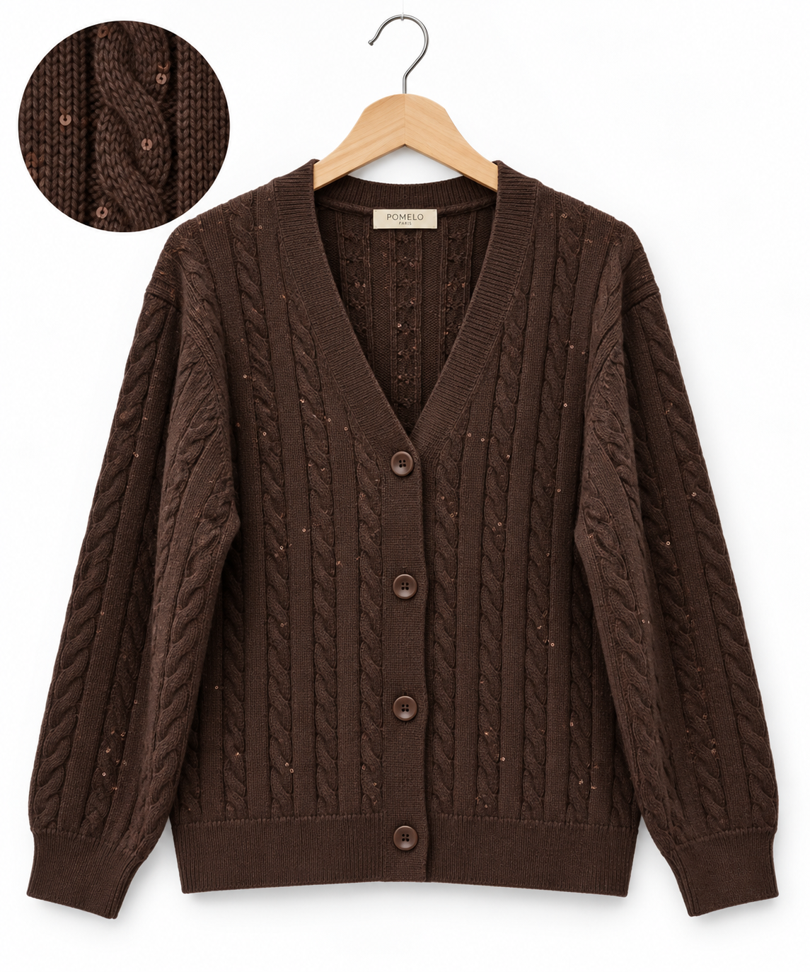 Cardigan en Maille Tressée Élégant - VB8002 — visuel 8 — Pomelo