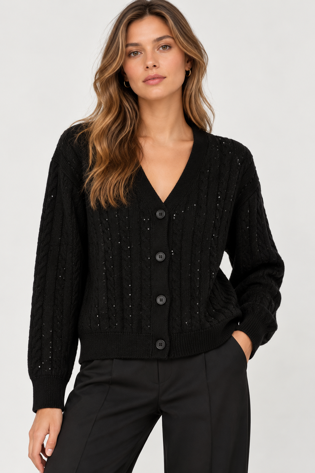 Cardigan en Maille Tressée Élégant - VB8002 — visuel 14 — Pomelo