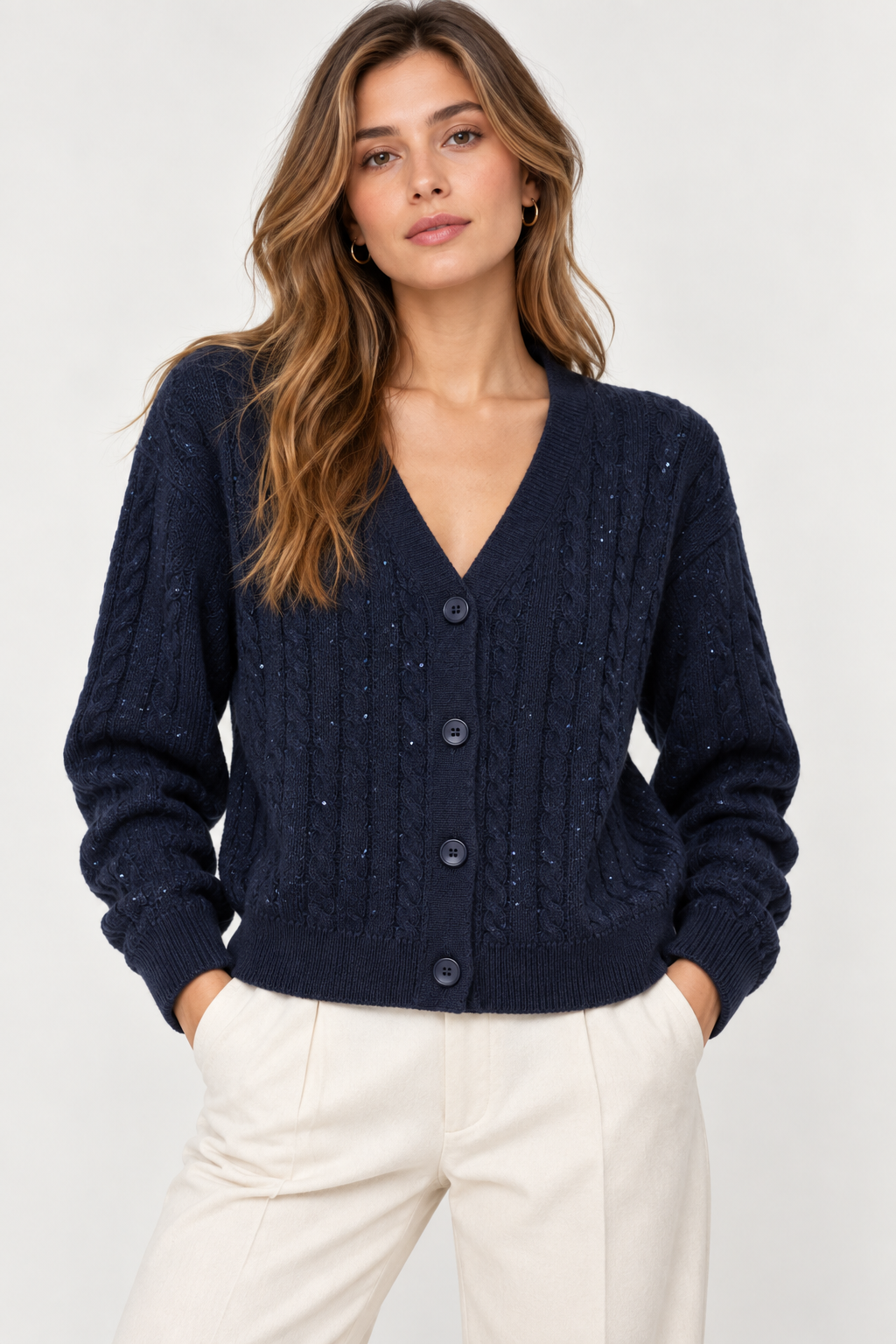 Cardigan en Maille Tressée Élégant - VB8002 — visuel 23 — Pomelo