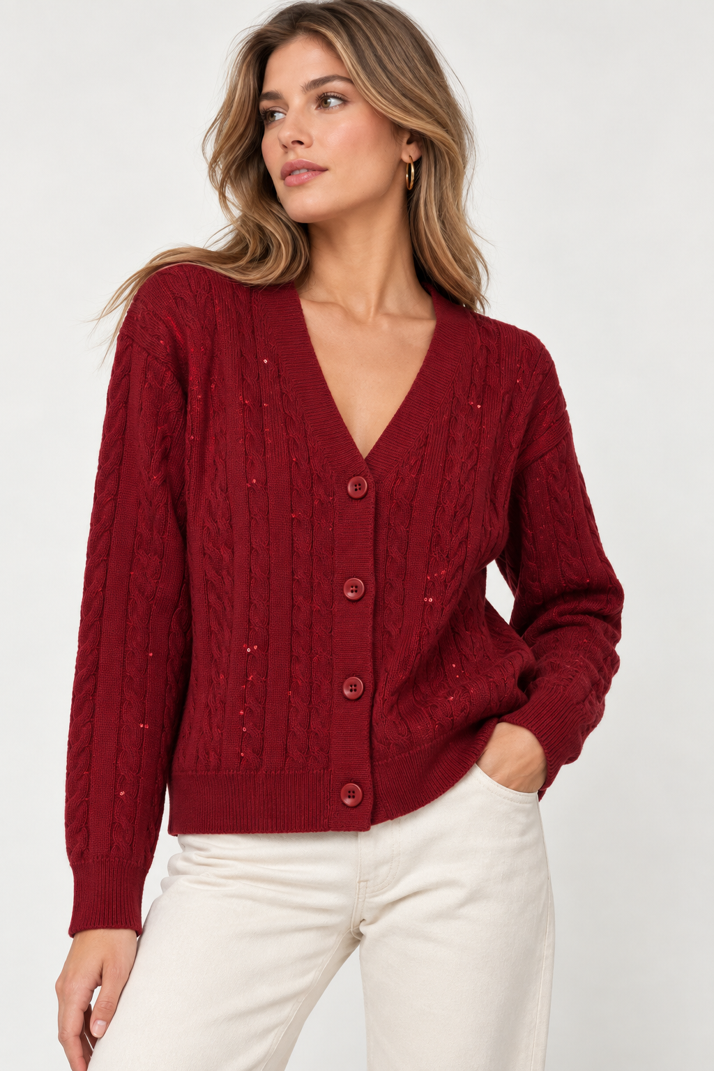 Cardigan en Maille Tressée Élégant - VB8002 — visuel 25 — Pomelo